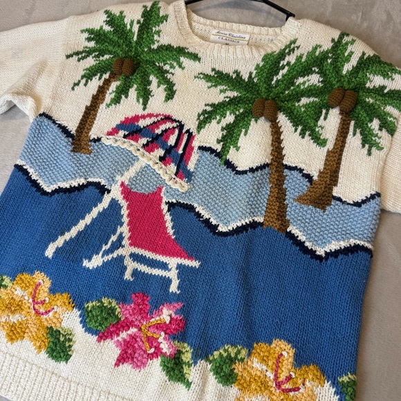Vintage Marisa Christina Hand Knit Beach hawaii Tropical Palm Tree Sweater M - Picture 2 of 10